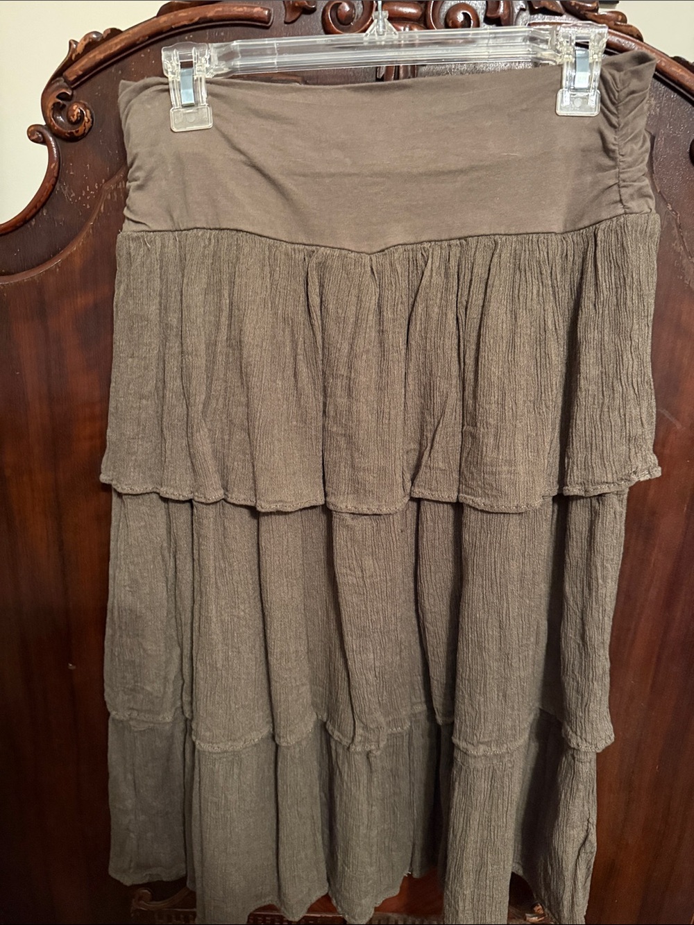 Women's Tiered Midi Skirt in Taupe